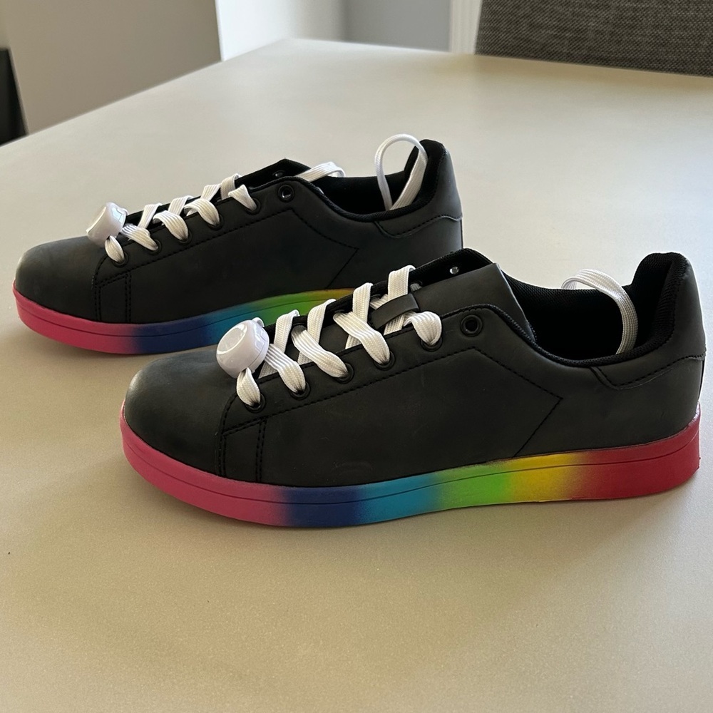 Qupid Black Sneakers with Rainbow Soles, Size 9